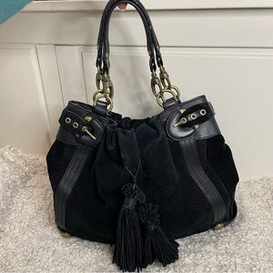 Hype Suede and Leather Y2K Black with Gold Hardware Tote Shoulder Bag Purse